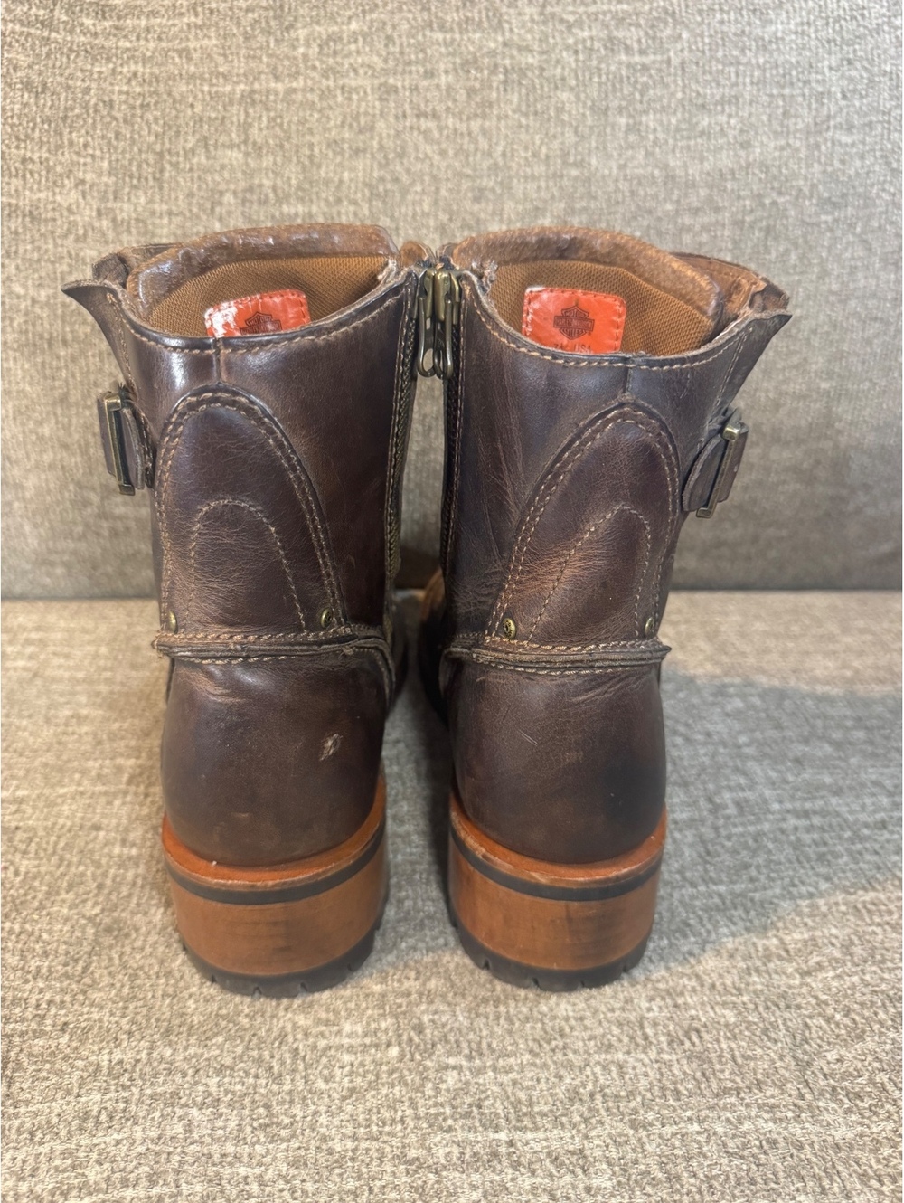 Harley-Davidson Brown Leather Lace-Up Zip Moto Boots 84036 Women's 7.5 - Picture 5 of 10